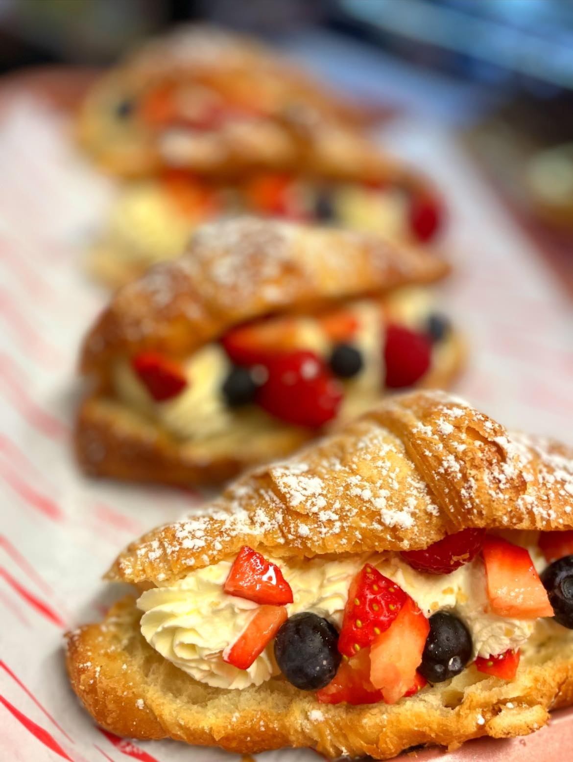 Fresh vanilla cream croissants and pastries